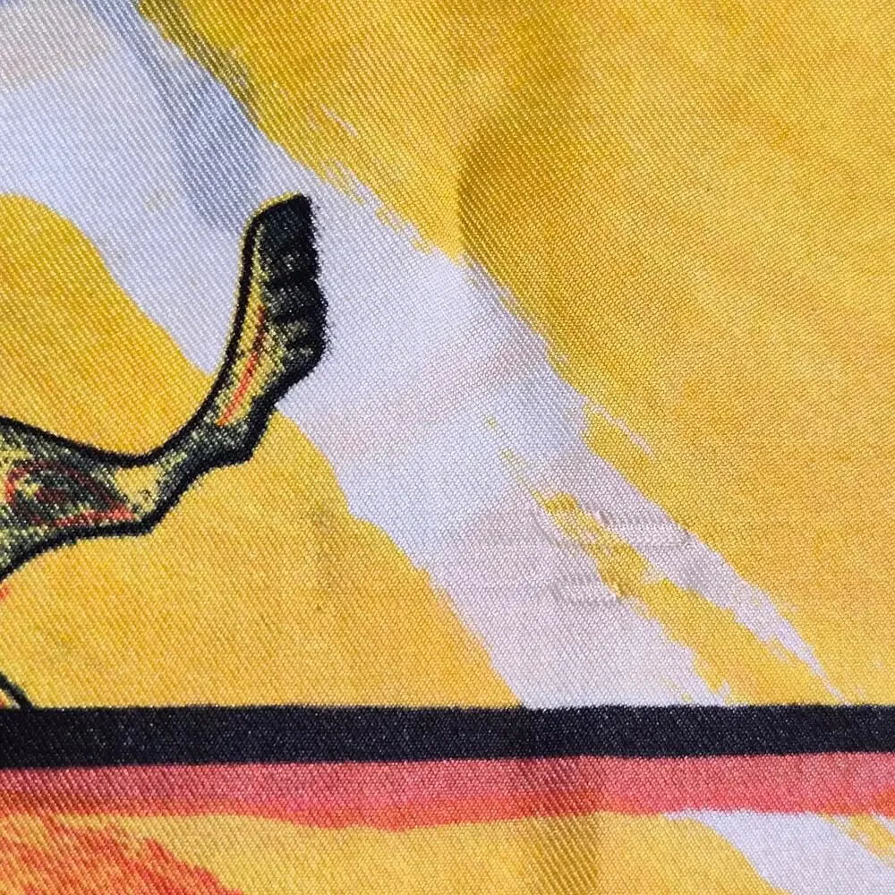 Vintage Mythical Gazelle Chimera Silk Square Scarf 31x31 Yellow Sun‎